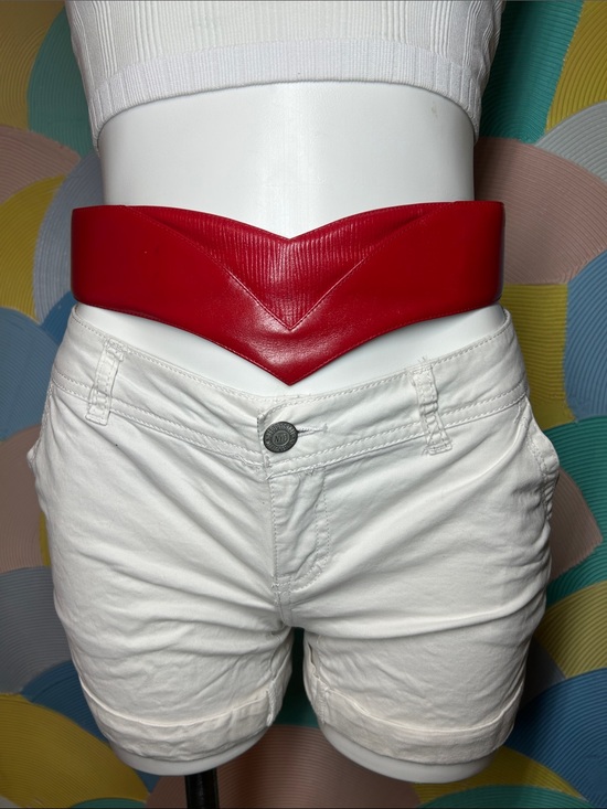 Vintage 1980s Genuine leather Wide V-Front Red Waist Belt